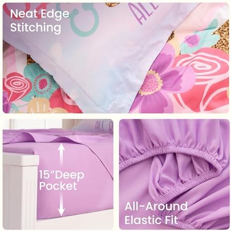 Joiedomi Kids Comforter Set Bedding Set for Boys Girls Super Soft Microfiber Bed in a Bag with Comforter Sheets Pillowcase Sham, Pink Purple Unicorn, Full