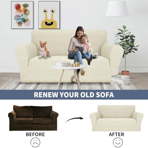 JIVINER Stretch Armchair Slipcovers, 1 Piece Chair Sofa Covers 1 Seater Couch Covers with Elastic Bottom for Kids, Pets (Small, Beige Rhomb)