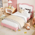 Garvee Full Bed Frames for Kids with Soft headboard, Velvet Low Bed Frame for Girls, Boys, No Box Spring Needed, Wooden Slats, Noise Free, Sturdy, Easy Assembly, Pink, White