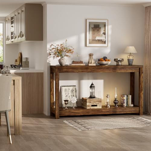Besiost 47" Farmhouse Wood Entryway Table Narrow Console Table Rustic Brown