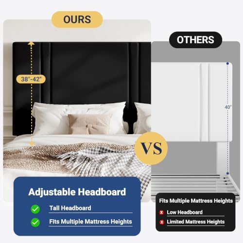 Allewie Cal King Platform Bed Frame with Velvet Upholstered Headboard