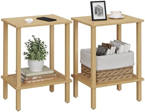TUTOTAK End Table, Set of 2, Side Table, Nightstand, 2-Tier Storage Shelf
