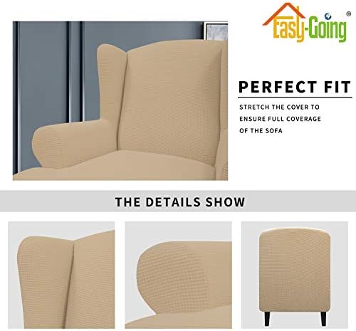 Easy-Going Stretch Large Wingback Chair Sofa Slipcover Sand