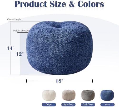 SHOUREN Stuffed Round Ottoman,Pouf Ottoman Foot Rest,18 X 14,Blue
