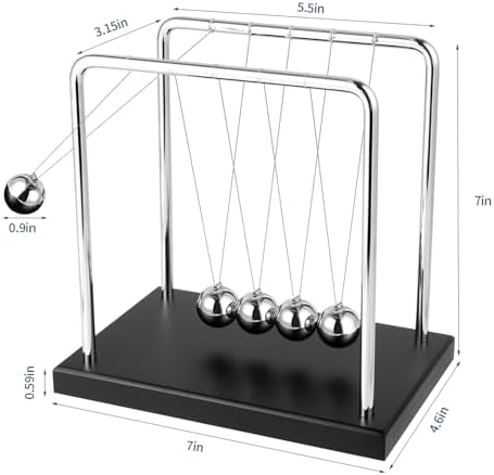 Large Newton's Cradle 5 Balls Pendulum Black Wooden Base Ornament