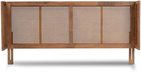 Baxton Studio Rina Mid-Century Modern Ash Wanut Finished Wood and Synthetic Rattan King Size Wrap-Around Headboard