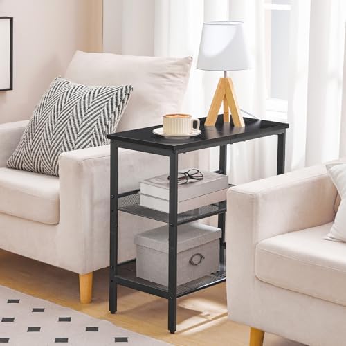 HOOBRO Black Side Table, 3-Tier Metal Side Table, Small Black Table with 2 Flat or Slant Adjustable Shelves for Small Spaces, Hallway, Living Room, Bedroom, Sturdy, Easy Assembly, Black BB23BZ01G1