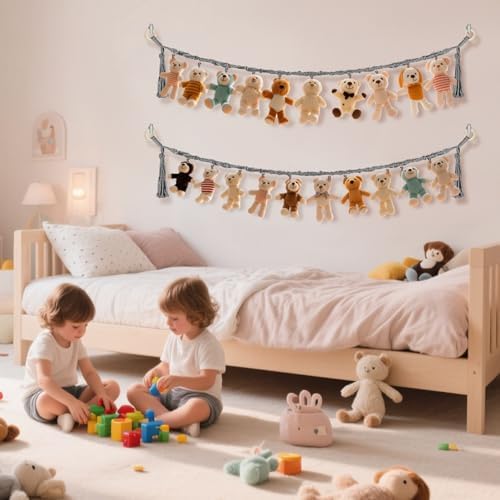 CERETIA 80" Stuffed Animal Organizer Chain, Wall Corner Storage, Grey,2pcs