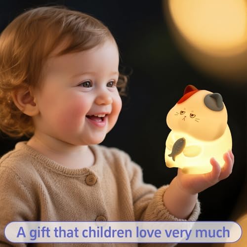 Cat Night Light, LED Squishy Animal Night Lamp Rechargeable, Novelty Nursery Lamp Nightlight, 7 Colors with 3 Levels Dimmable/Timmer Touch Lamp for Bedroom, Home Decor Cute Gifts for Girls Boys Adults