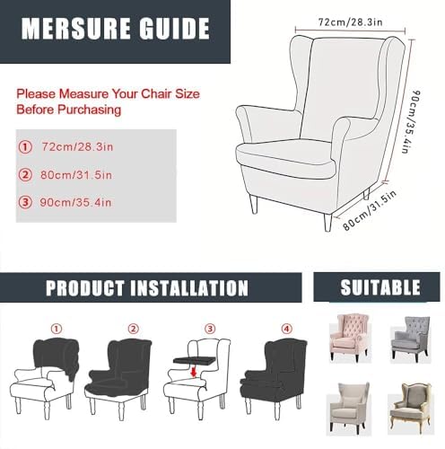 NILUOH Wingback Chair Slipcover 2-Piece Stretch Wingback Chair Sofa Slipcover Armchair Cover Printed Furniture Protector Couch Soft with Elastic Bottom for Living Room