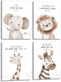 4Pcs Nursery Bible Verse Animal Canvas Wall Art Funny Cute Safari Animals Christian Painting Picture Wall Decor Lions Elephant Giraffe Zebra Poster Print Artwork for Boys and Girls Home Decoration
