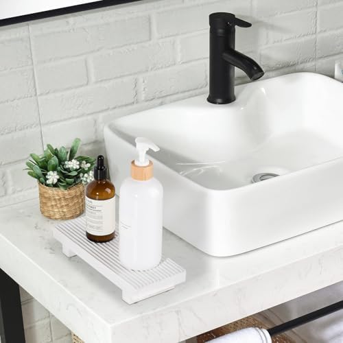 Bathroom Sink Tray Wood Riser Display Kitchen Decor Soap Holder, White