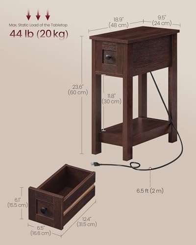 VASAGLE 2-Tier End Side Table, Small Accent Nightstand with Storage Drawer