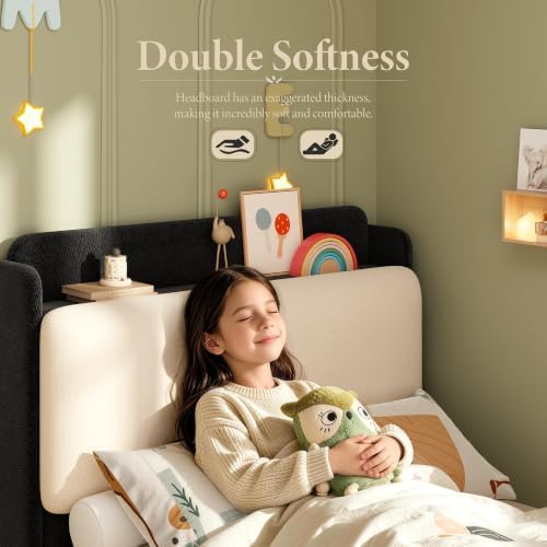 Garvee Twin Size Bed Frame with Shelf & Drawers for Kids- Black & Beige
