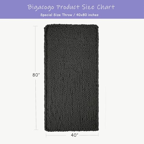 Bigacogo Chunky Knit Throw Blanket for Couch, 40x80 inches, Dark Grey