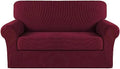 Turquoize Stretch Sofa Slipcover 2 Pieces Sofa Cover Couch Cover for 2 Cushion Couch Washable Furniture Protector Covers with Elastic Bottom Feature Thick Jacquard Fabric (Loveseat, Burgundy)