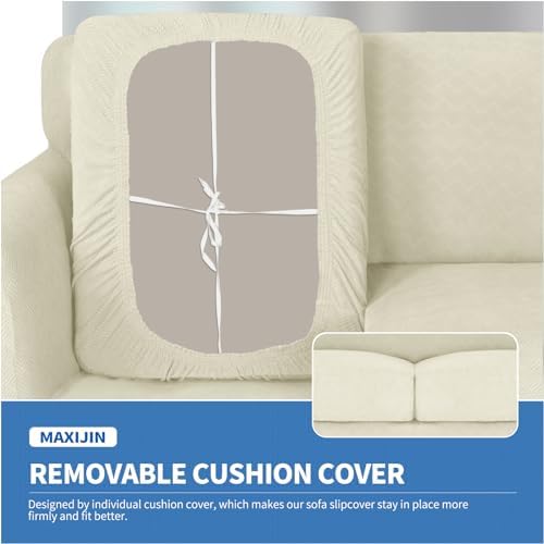 MAXIJIN 3 Piece Couch Covers for 2 Cushion Couch loveseat Cover, Stretch Love Seat Sofa Slipcovers for Dogs Pet, Thick Furniture Protector with 2 Seat Cushion (55"-69", Beige)