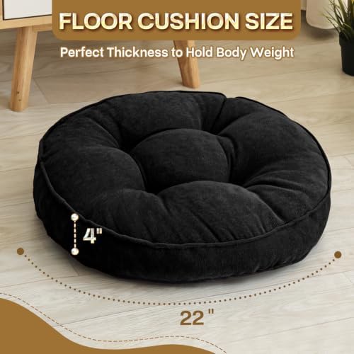MIDDLE ONE Floor Pillow Set of 2, Memory Foam Cushion 22x22 – Round, Black