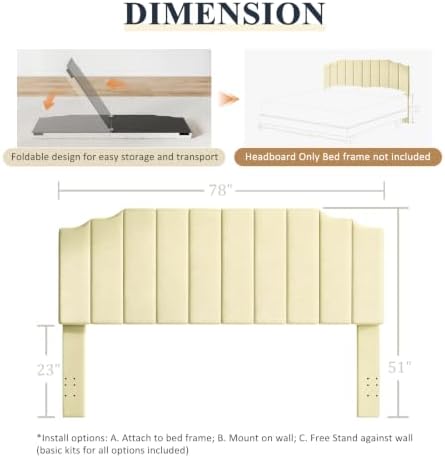 Befurtori King Size Headboard Only, Linen Wall Mount Headboard Pale Yellow