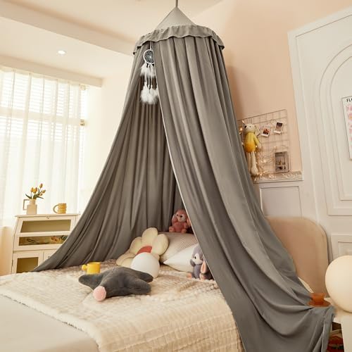 Princess Decor Canopy for Kids Bed, Soft and Durable Bed Canopy for Girls Room Tent Canopy Dreamy Mosquito Net Bedding, Children Reading Nook Canopies Indoor (Grey)