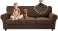 MAXIJIN 4 Pieces Stretch Couch Covers for 3 Cushion Sofa Pet Friendly Couch Cover for Dogs Washable Sofa Slipcovers Thick Soft Furniture Protector with Non Slip Strap (Brown, 71"-91")