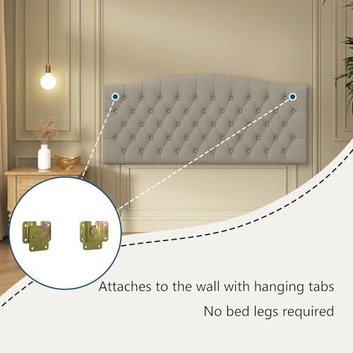 Furpopup Linen Queen Size Headboard Only, Upholstered Wall Mount, Linen