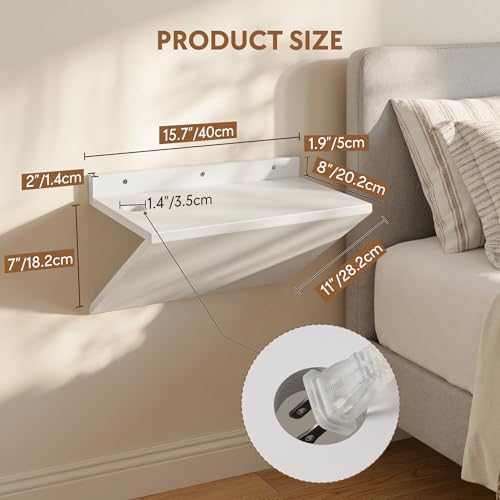 Floating Nightstand Set of 2 White Wood Bedside Table Wall Mounted