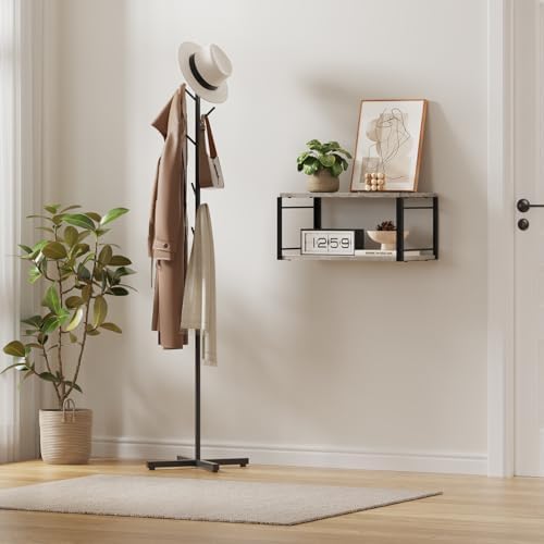 Floating Nightstand Wall Shelf, Wood Bedside Shelf Wall Mounted Nightstand Set of 2, Floating Bedside Table for Bedroom, Living Room, Bathroom, Kitchen, Office(Vintage Gray)