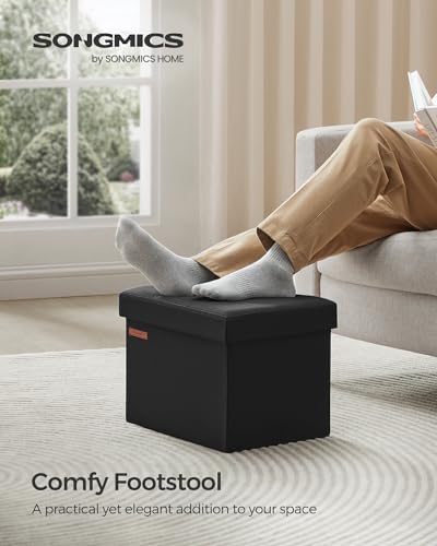 SONGMICS Small Folding Storage Ottoman, 15.7 x 12.2 x 12.2 Inches