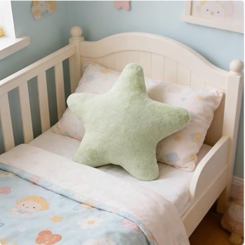 Star Shaped Throw Pillows Set of 2,Cute Plush Decorative Pillows with Fluffy Faux Rabbit Fur, Soft Star Cushion for Sofa Couch Bed Living Room Bedroom Home Decor (Green, 15.7")