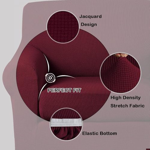 Turquoize 2 Piece Chair Covers Chair Slipcovers for Living Room Small Armchair Chair Cover with Arms Washable Furniture Cover for Chairs Feature Thick Jacquard Fabric (Small Armchair, Burgundy)
