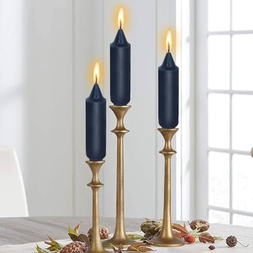 NJAO HOO Navy Short Taper Candle 5 Inch Candlesticks Unscented Dripless Tapered Candle Set for Home Decor Wedding Party Dinner Candles, 4 Pack