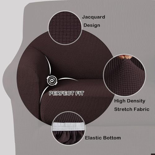 Turquoize 2 Piece Chair Covers Chair Slipcovers for Living Room Small Armchair Chair Cover with Arms Washable Furniture Cover for Chairs Feature Thick Jacquard Fabric (Small Armchair, Brown)
