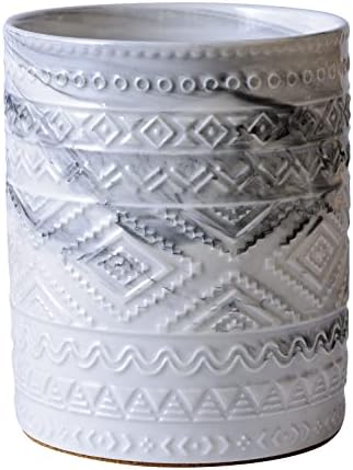 Yundu Grey Ceramic Marble Kitchen Utensil Holder for Countertop, Utensil Crock for Home Décor