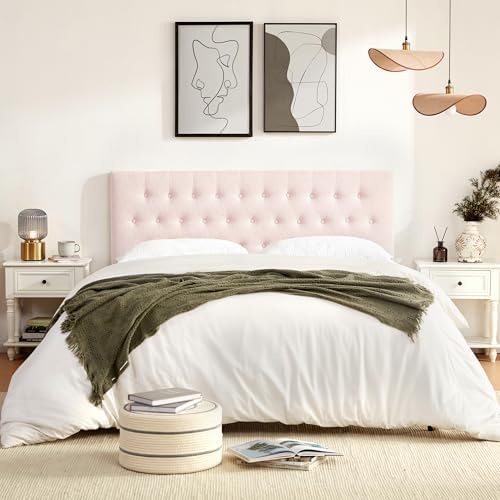 Tufted Upholstered Headboard Queen Size, Adjustable Height 37- 51 in, Pink