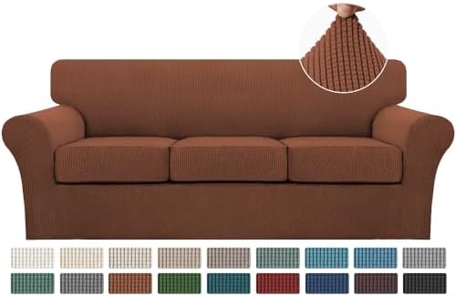 Turquoize 4 Piece Sofa Covers for 3 Cushion Couch Slipcover Soft Cover Dogs-Washable Furniture with Individual Covers,Feature Jacquard Fabric(3 Cushion Sofa, Caramel)