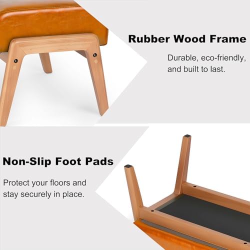 15inch Ottoman Foot Rest, Leatherette Ottoman Bench, Modern Accent Sofa Stool Foot Stool for Accent Chair, Walnut Wood Frame & Thickness Cushion, Yellowish