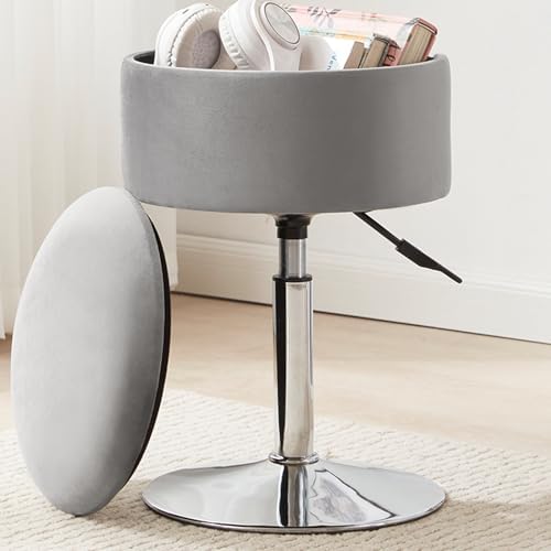 Adjustable Vanity Stool with Storage Swivel Vanity Chair Makeup Stool Grey