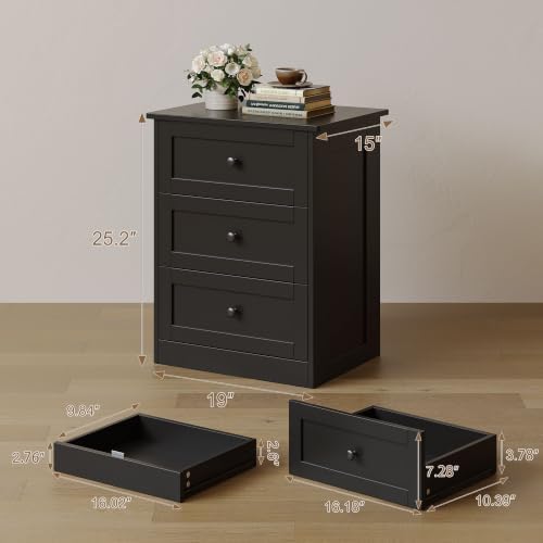 wanan Nightstand Set of 2 with Hidden Drawer, Black