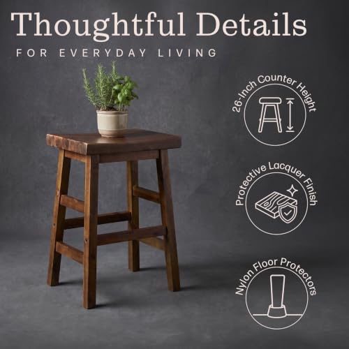 Alaterre Furniture Durango Solid Wood Rustic Single Bar Stool, Natural, 26”