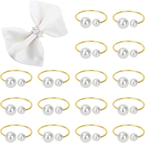 KPOSIYA Pearl Napkin Rings Set of 100 Gold Napkin Holder for Table Decor