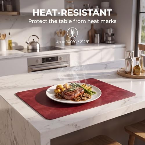 ADRIMER Fall Placemats Set of 8, Heat Resistant Faux Leather, Wine Red
