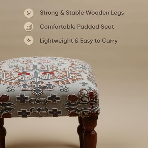 Handmade Jute Ottoman Footstool | Square Upholstered Accent Stool with Wooden Legs | Decorative Foot Rest & Seating for Living Room, Bedroom, Entryway & Hallway (Multicolor)