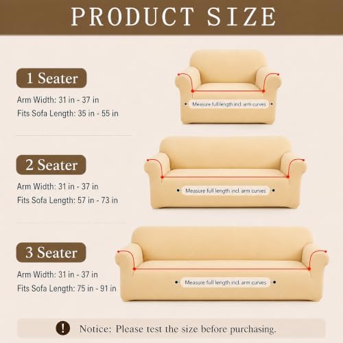 3Pcs Sofa Cover Stretch Soft with Non-Slip Foam and Elastic Bottom