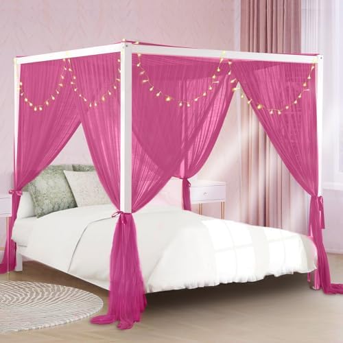 South to East Canopy Bed Curtains for King/Queen Size Bed, Red