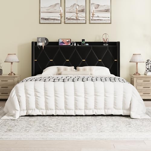 SHA CERLIN King Size Bed Frame with Storage Headboard & Charging Station
