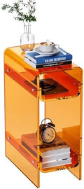 Clear Acrylic Side Table, Narrow Nightstand Bedside Table for Bedroom, Skinny Small End Table (Orange, 11.8'' x 15.7'' x 21.7")