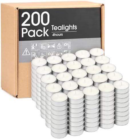 Unscented Tealight Candles - 200 Pack 4 Hours White Small Tea Candles
