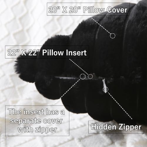 Decorative Throw Pillow with Inserts, Set of 2 Soft Faux Fur Throw Pillows, Square Boho Striped Pillow for Couch, Bed, Sofa Decor (Black, 20" x 20"(Pack of 2))