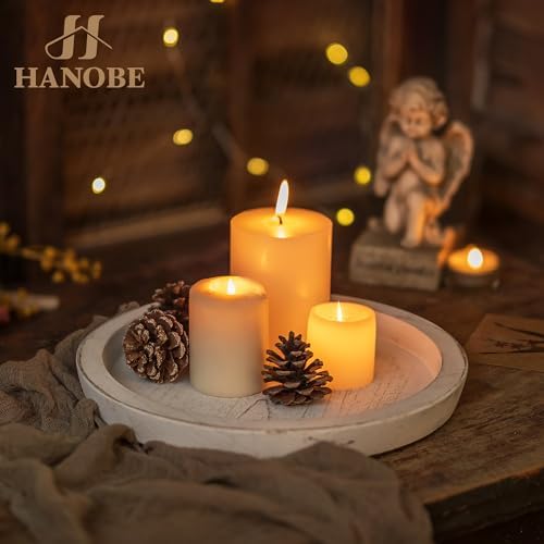 Hanobe Decorative Round Candle Holder Plate, Wood Coffee Table Tray, White